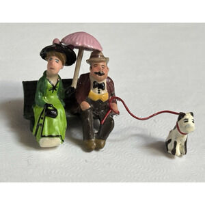 Gault J Carlton French Miniature Figurine Couple on Bench & Dog Provence #168